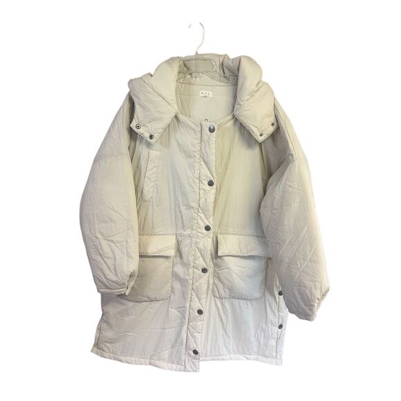 POL Womans Hooded Cream  Lightweight Oversized  Winter Puffer Jacket Sz M NWOT * - Picture 1 of 8